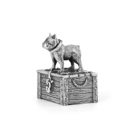 Статуэтка серебряная "Бульдог на сундуке денег"