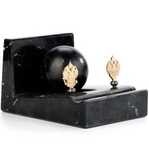 A paperweight made of marble "Fatherland" with a stand for business cards and a pen