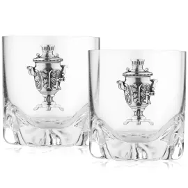 Set of glasses "Samovars" with a silver plaque, for 2 persons