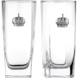 Набор стаканов для воды "Корона" с серебряной плакеткой, на 2 персоны