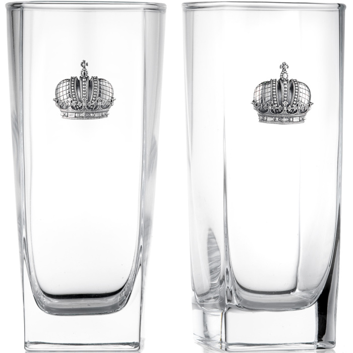 A set of Corona water glasses with a silver plaque, for 2 persons