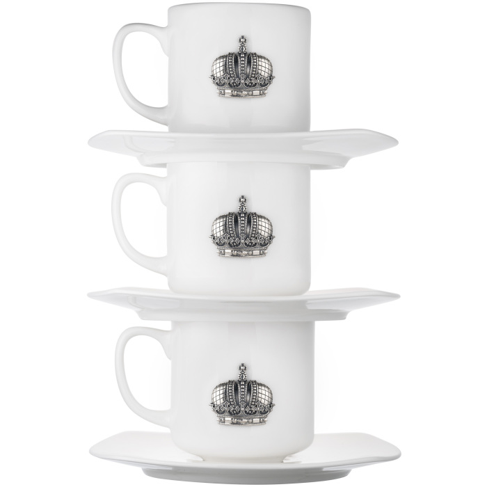 Set of porcelain coffee cups "Corona" for 3 persons