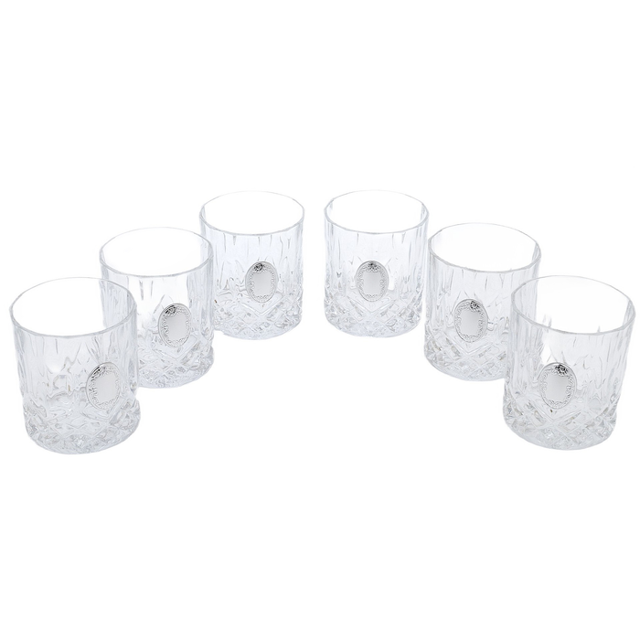A set of Faberge whiskey glasses with silver plating, for 6 people