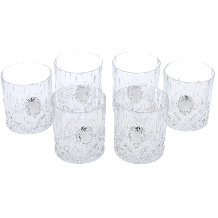 A set of Faberge whiskey glasses with silver plating, for 6 people