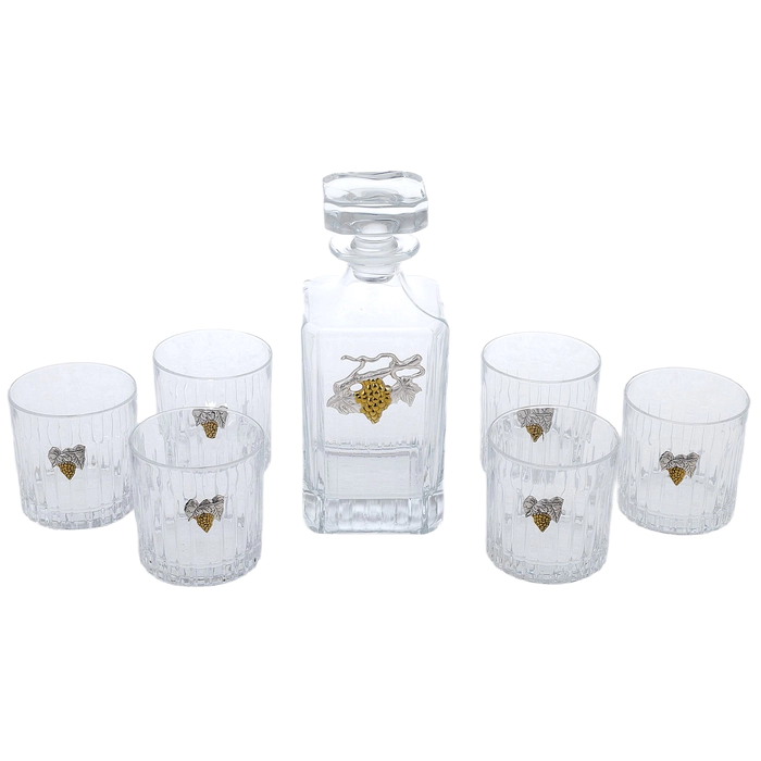 Grape Vine whiskey set with silver plating, for 6 persons