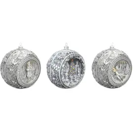 Набор из 3 серебряных ёлочных шаров "Счастливое детство" в подарочной коробке Набор из 3 серебряных ёлочных шаров "Счастливое детство" в подарочной коробке