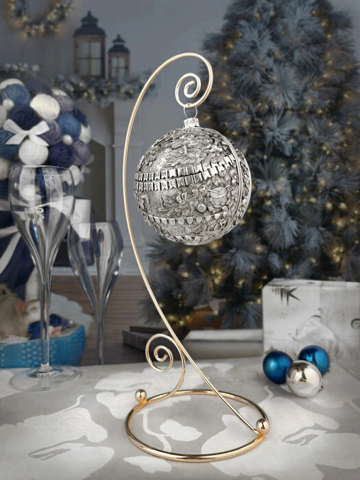 A set of 3 silver Christmas tree balls "Happy Childhood" in a gift box