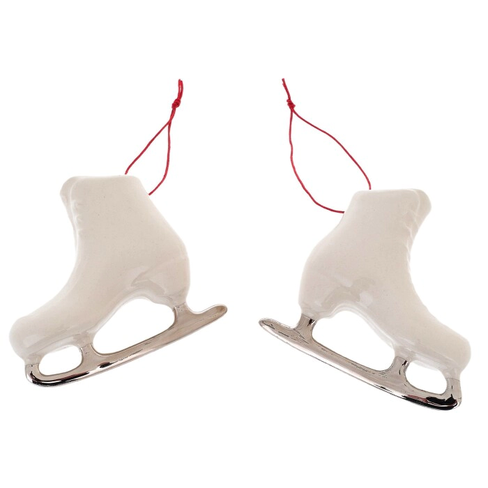 A set of porcelain Christmas tree toys "Hut with skates" in a gift box