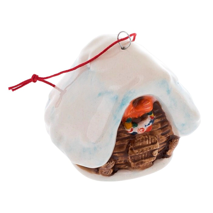 A set of porcelain Christmas tree toys "Hut with skates" in a gift box