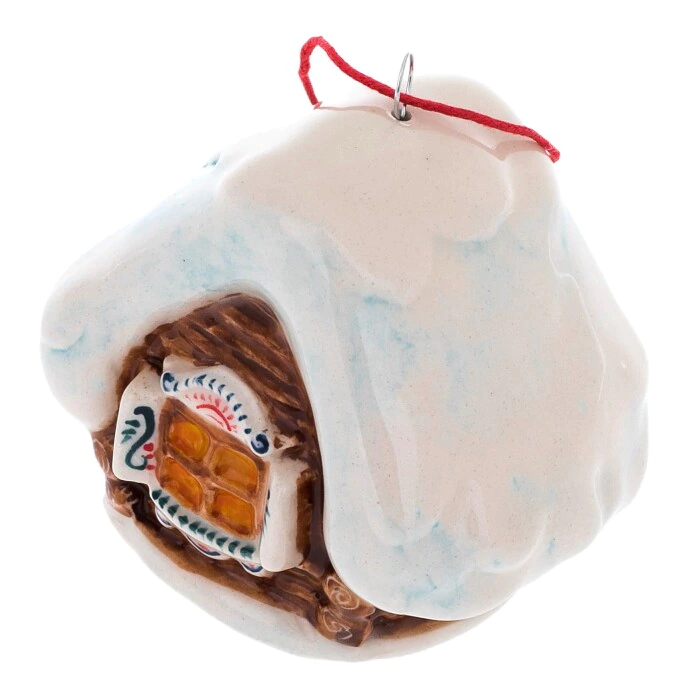 A set of porcelain Christmas tree toys "Hut with skates" in a gift box