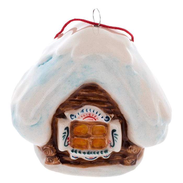 A set of porcelain Christmas tree toys "Hut with skates" in a gift box