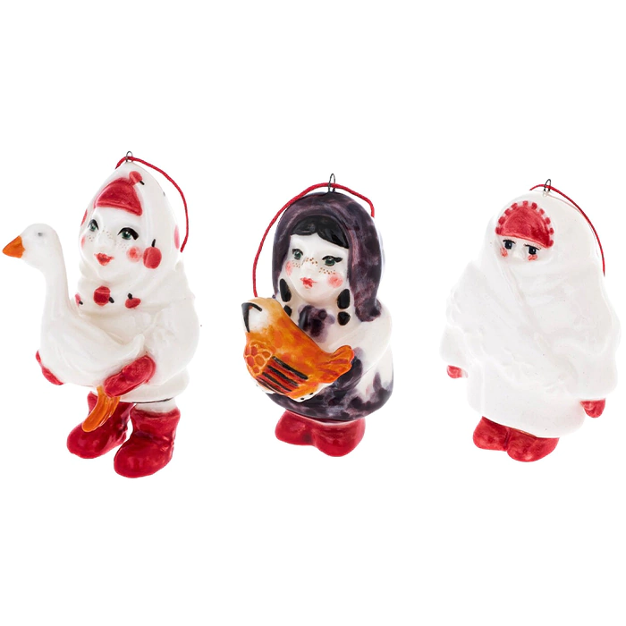 A set of porcelain Christmas tree toys "Girls" in a gift box