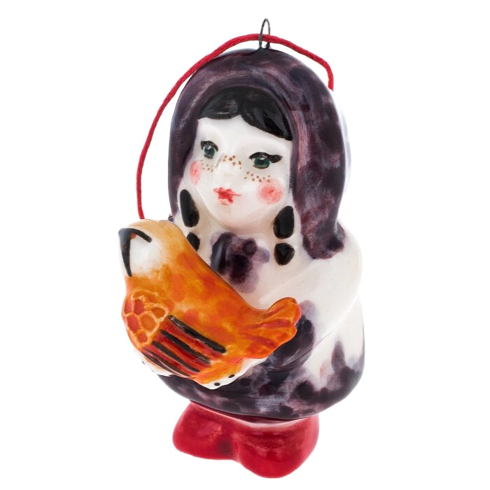 A set of porcelain Christmas tree toys "Girls" in a gift box