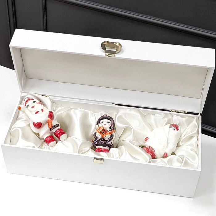 A set of porcelain Christmas tree toys "Girls" in a gift box