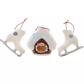 Набор фарфоровых ёлочных игрушек "Зима" в подарочной коробке