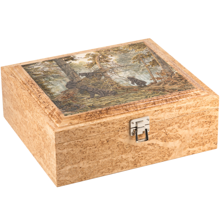 Russian lotto from Karelian birch "Bears in the forest" with silver