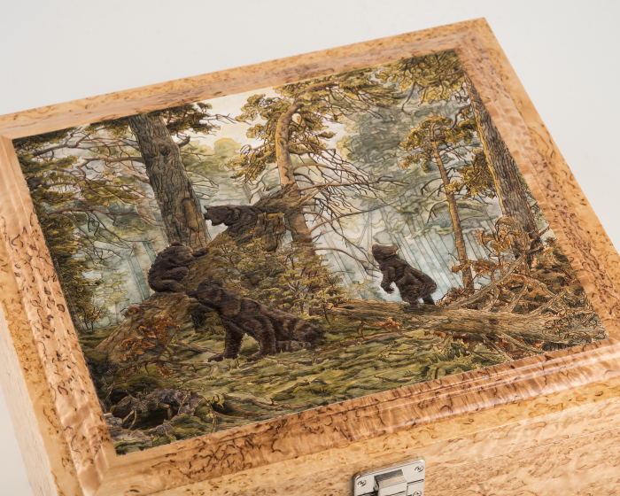 Russian lotto from Karelian birch "Bears in the forest" with silver