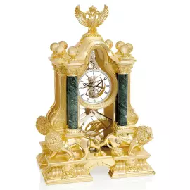 Lions watch, mechanical, color: gold with green marble columns and coat of arms