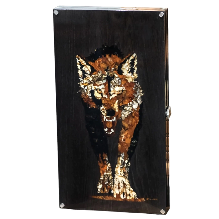 Backgammon made of stained oak and amber "Wolf"