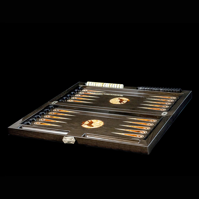Backgammon made of stained oak and amber "Wolf"