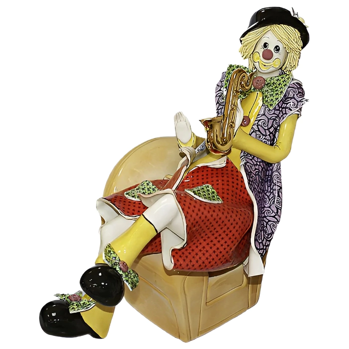 The statuette "Clown with a saxophone" is multicolored