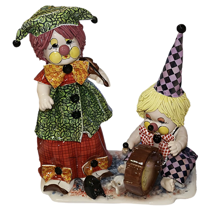 Statuette "Duet: clown violinist and clown drummer"