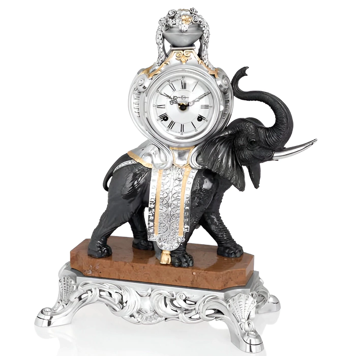Mantel clock with a "Black Elephant" on a marble stand