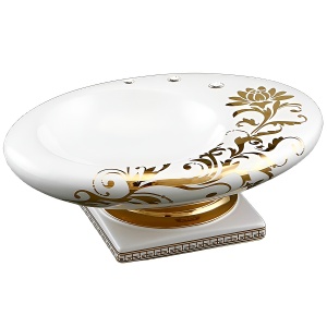 DIAMANTE stemmed bowl, color: white with gold