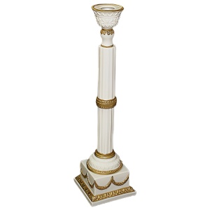 The candlestick for one candle is made of porcelain