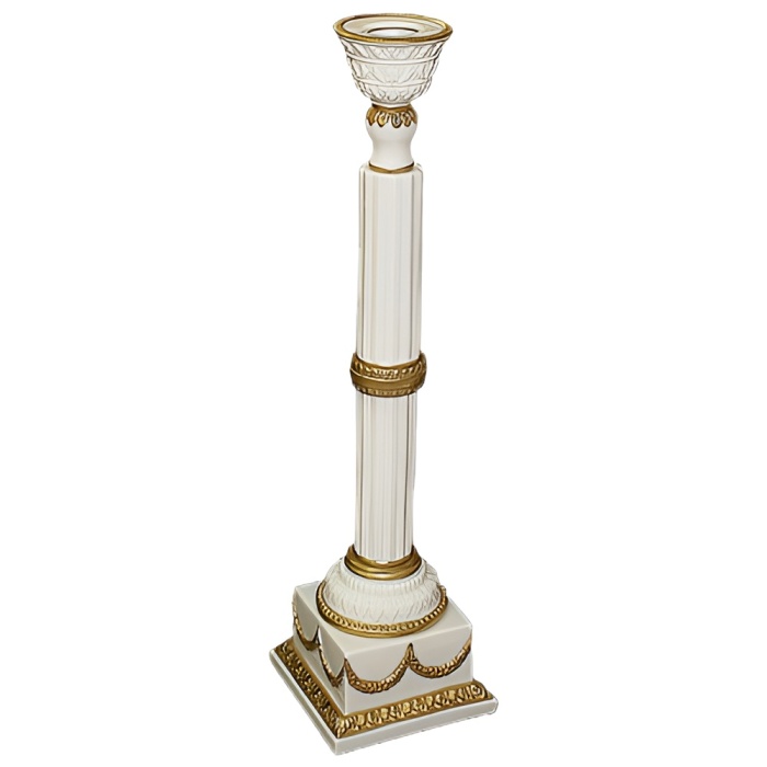 The candlestick for one candle is made of porcelain