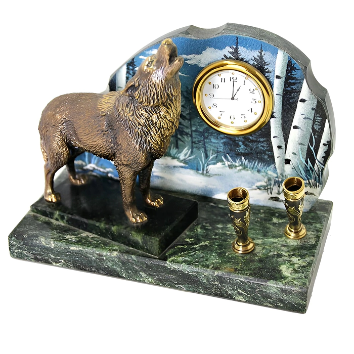 A writing set made of a serpentine "Wolf in the steppe"