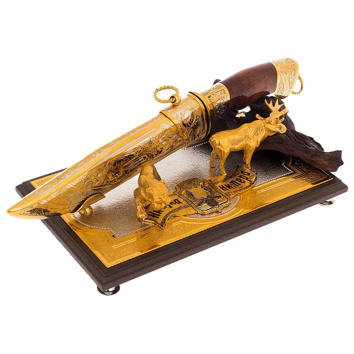 Knife on the stand "Bear and deer" with a wish