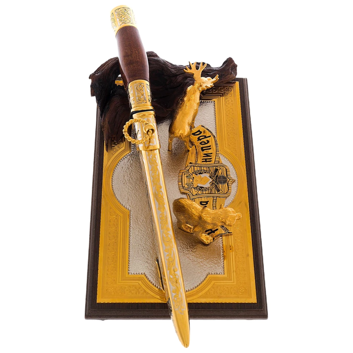 Knife on the stand "Bear and deer" with a wish