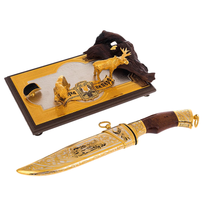 Knife on the stand "Bear and deer" with a wish
