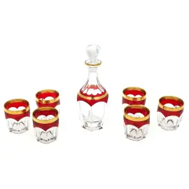 Набор для виски с золотым декором и красной отделкой, на 6 персон Набор для виски с золотым декором и красной отделкой, на 6 персон