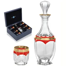 Набор для виски с золотым декором и красной отделкой, на 6 персон Набор для виски с золотым декором и красной отделкой, на 6 персон