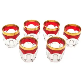 Набор стаканов для виски с золотым декором и красной отделкой, на 6 персон Набор стаканов для виски с золотым декором и красной отделкой, на 6 персон
