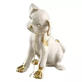Статуэтка фарфоровая "Щенок", цвет: белый с золотом