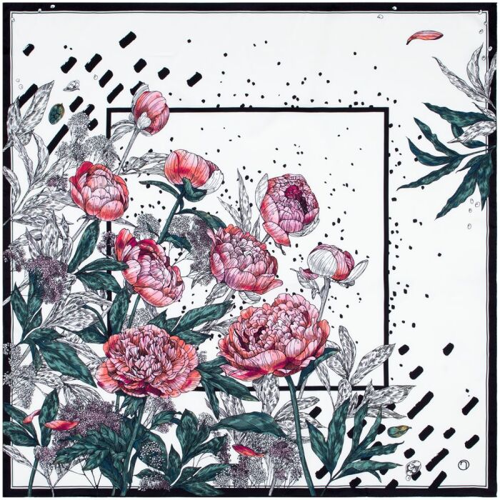 Silk handkerchief "Delicate" peonies