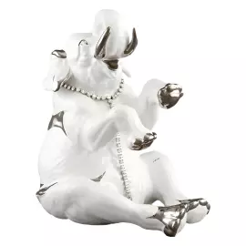 Статуэтка "Сидящий слон" большая, цвет: белый