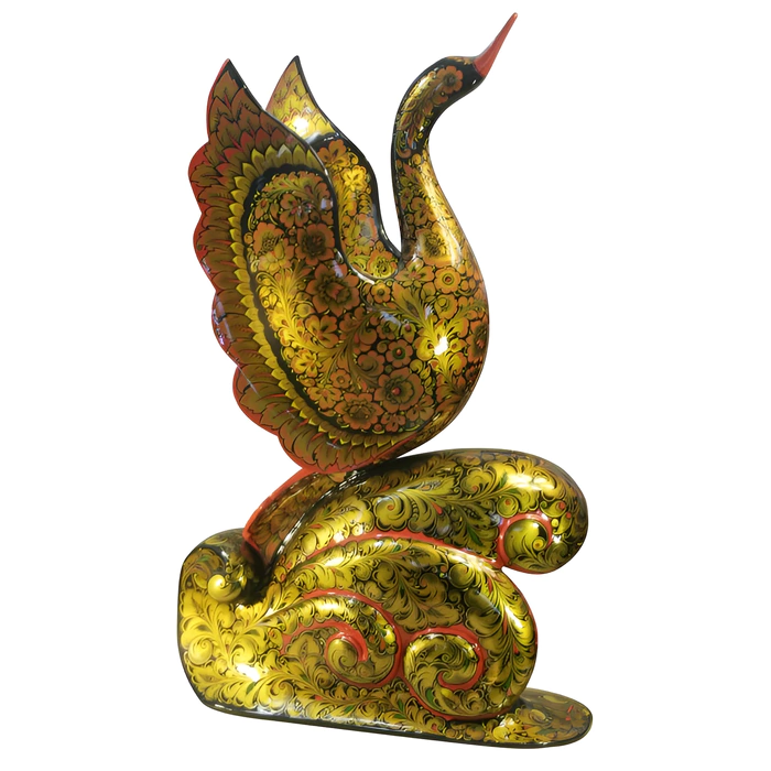 Carved composition "Swan on a wave" by Khokhloma