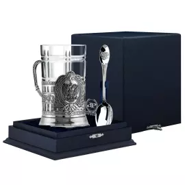 Подстаканник из серебра "Герб России"с чернением