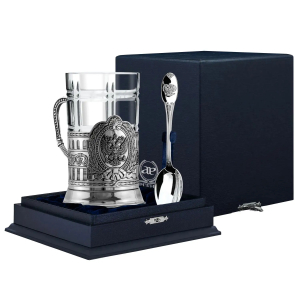 Silver cup holder "Coat of Arms of Russia" with blackening