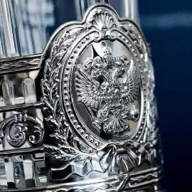 Подстаканник из серебра "Герб России"с чернением
