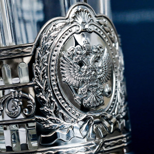 Silver cup holder "Coat of Arms of Russia" with blackening