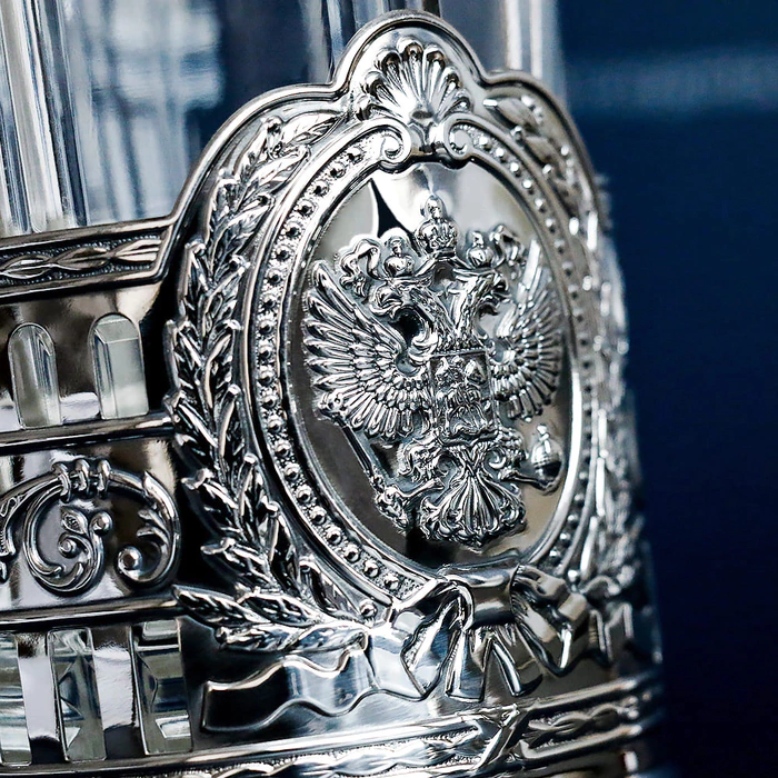 Silver cup holder "Coat of Arms of Russia" with blackening