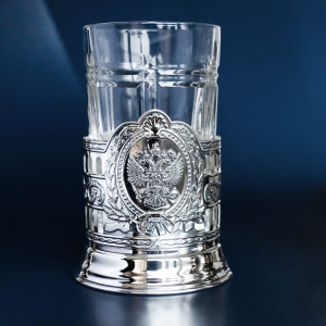Silver cup holder "Coat of Arms of Russia" with blackening