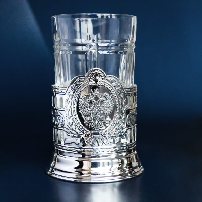 Silver cup holder "Coat of Arms of Russia" with blackening