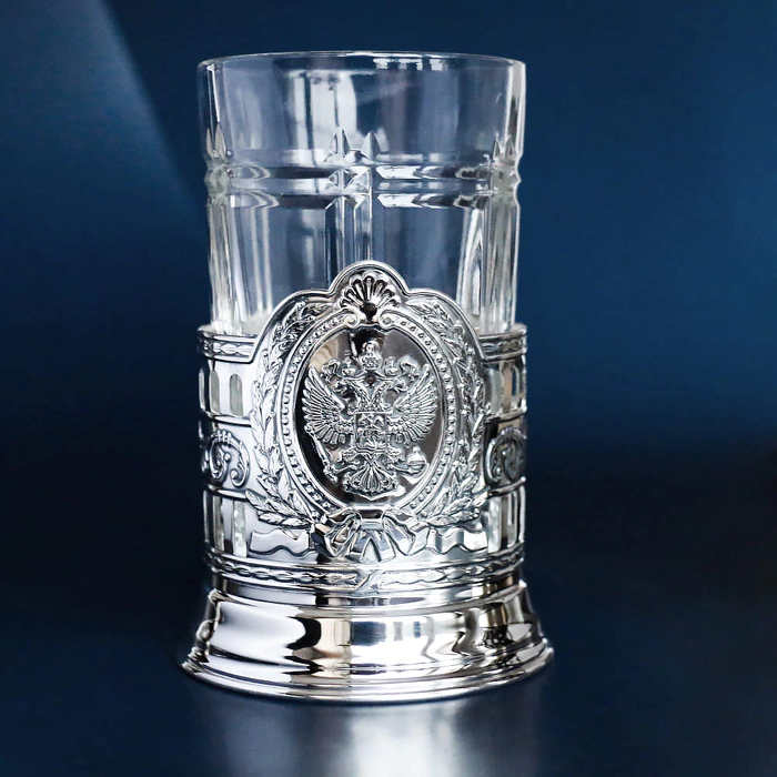 Silver cup holder "Coat of Arms of Russia" with blackening