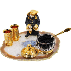 Caviar bowl on agate "Winter fishing" with stacks, Zlatoust